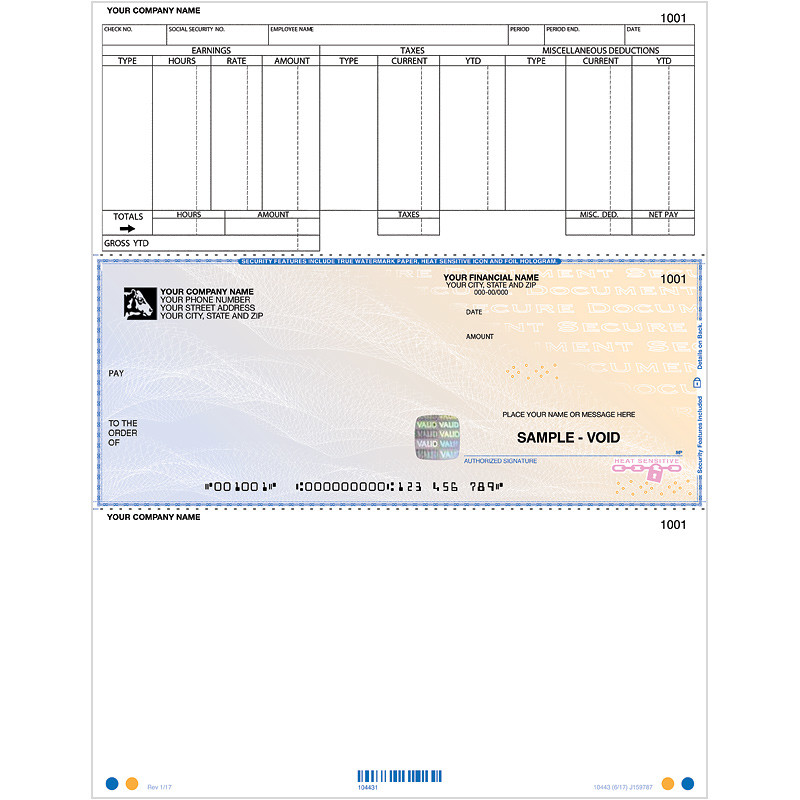High-Security Laser Payroll Check, Middle | Sage Checks and Forms